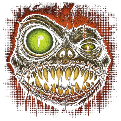 Stitched Monster Face with Glowing Eyes