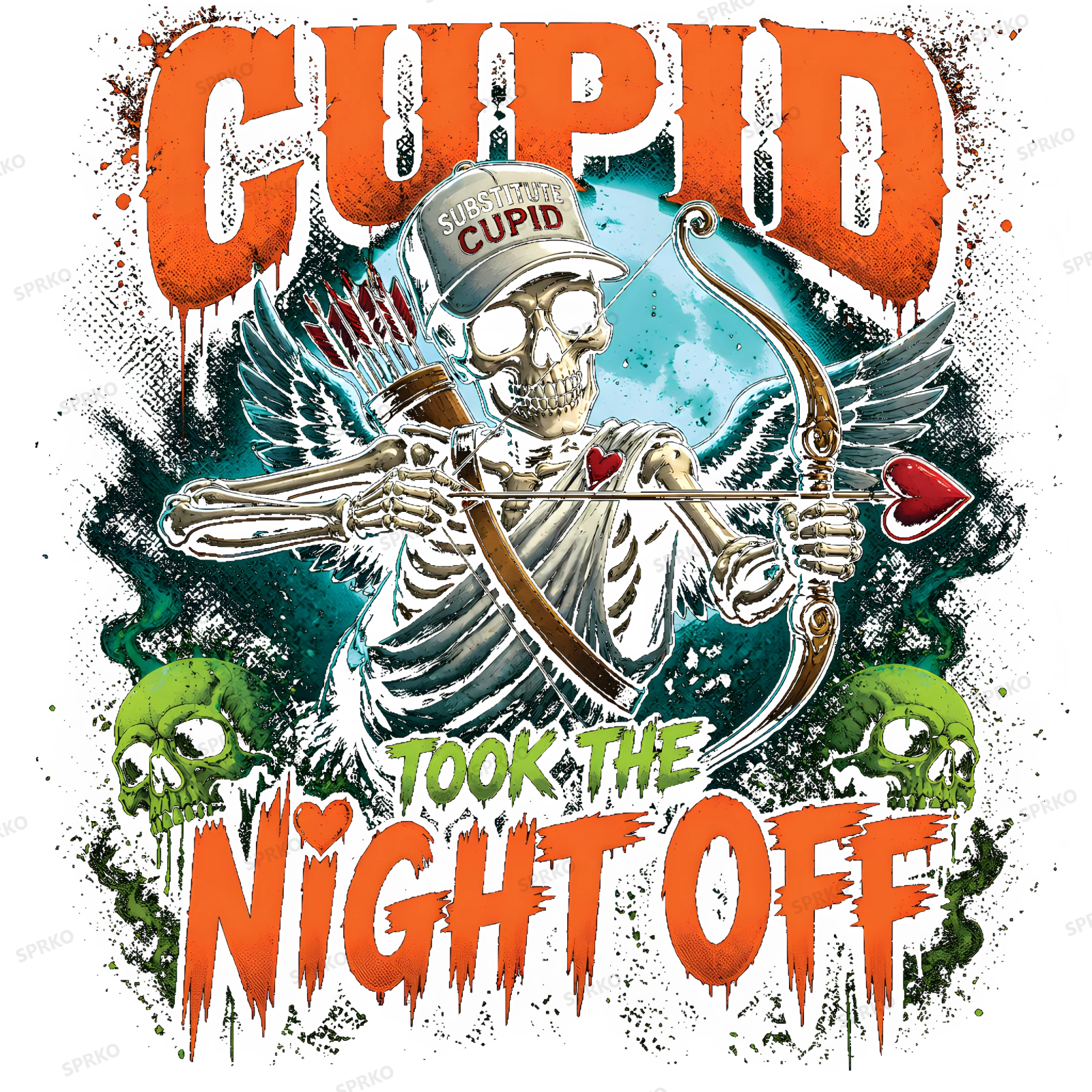Substitute Cupid Took The Night Off Funny Skeleton design preview wrapped on a mug