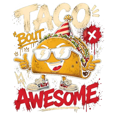 Taco 'Bout Awesome with Party Hat Cartoon