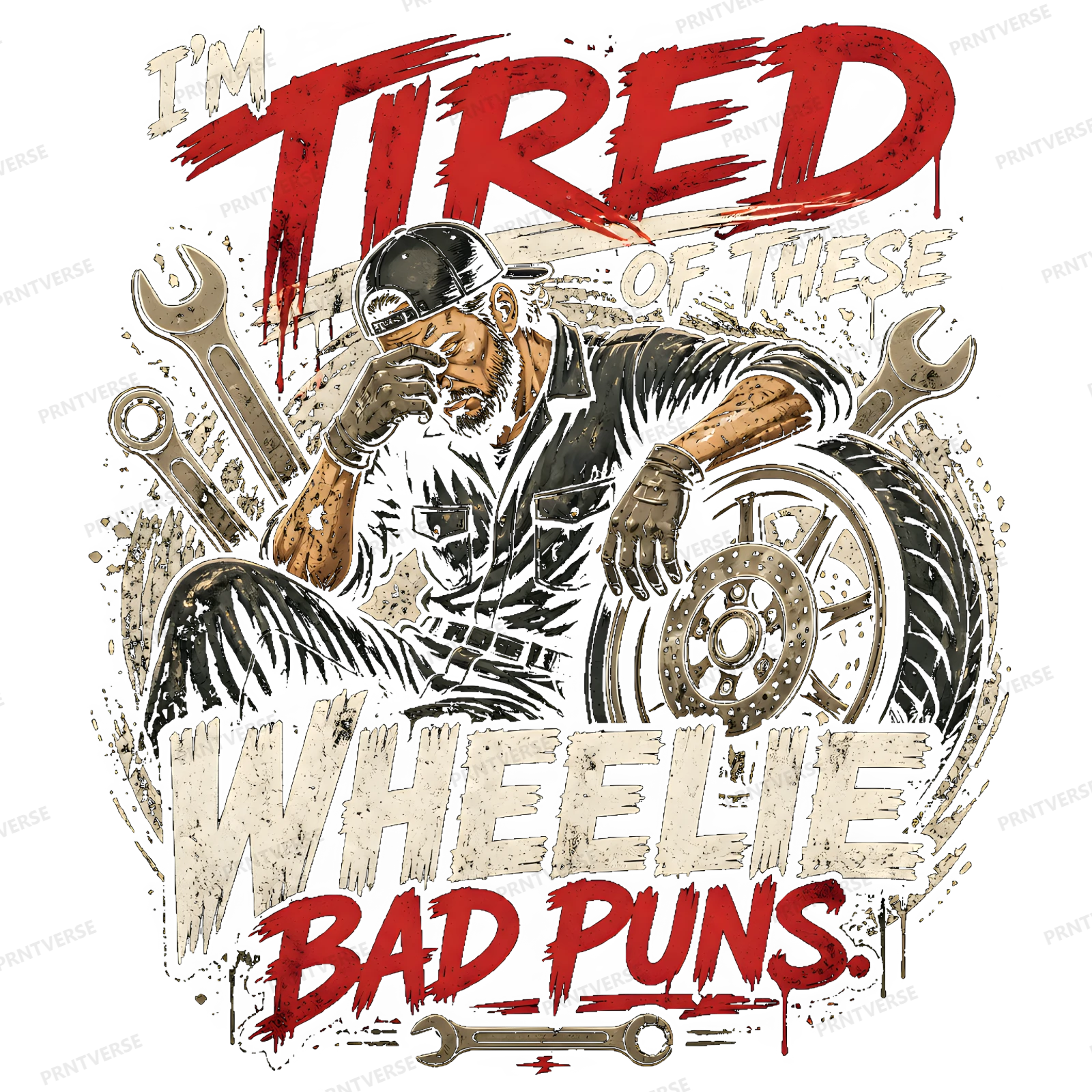 Tired of Wheelie Bad Puns Mechanic Design design preview wrapped on a mug