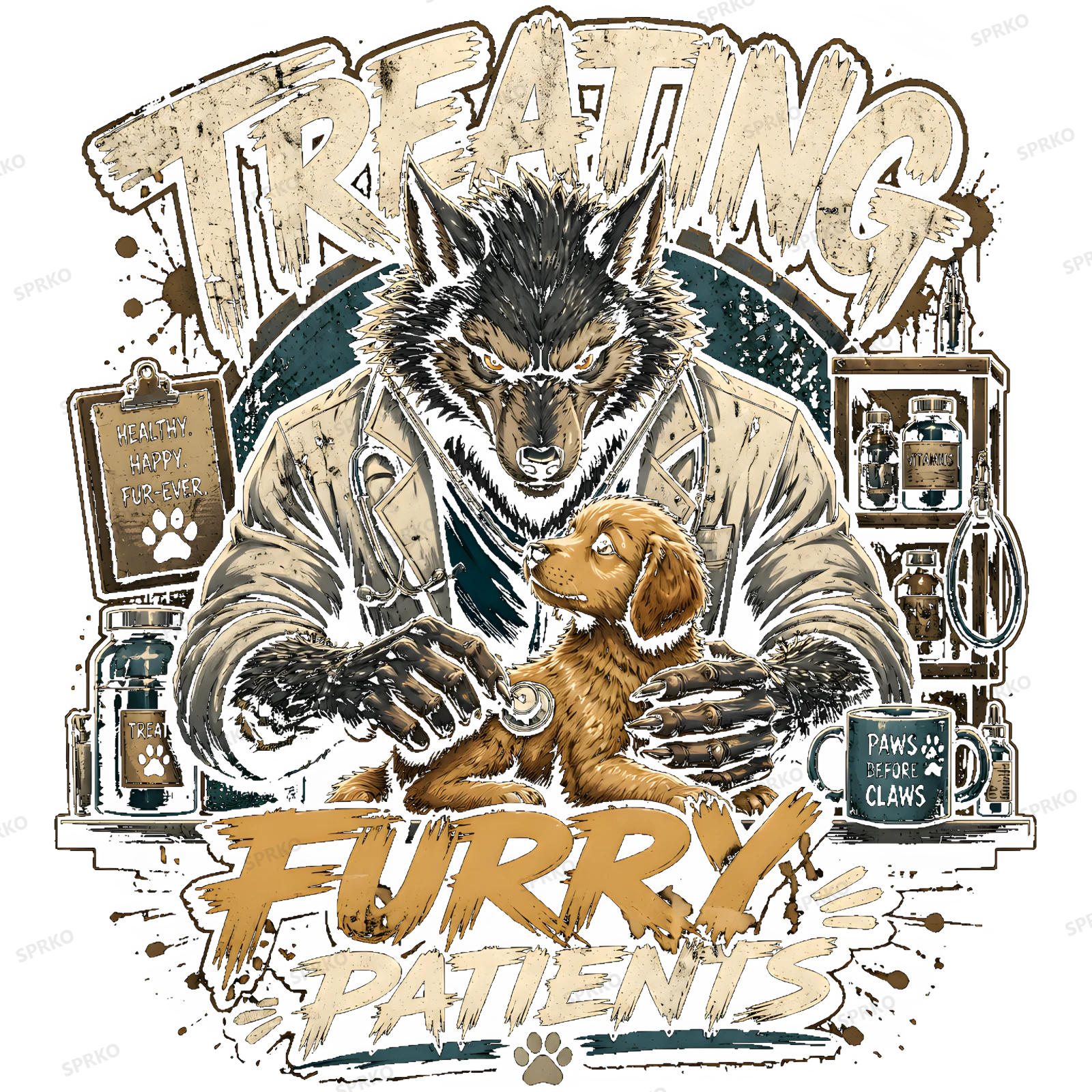 Treating Furry Patients Veterinarian Design design preview wrapped on a mug