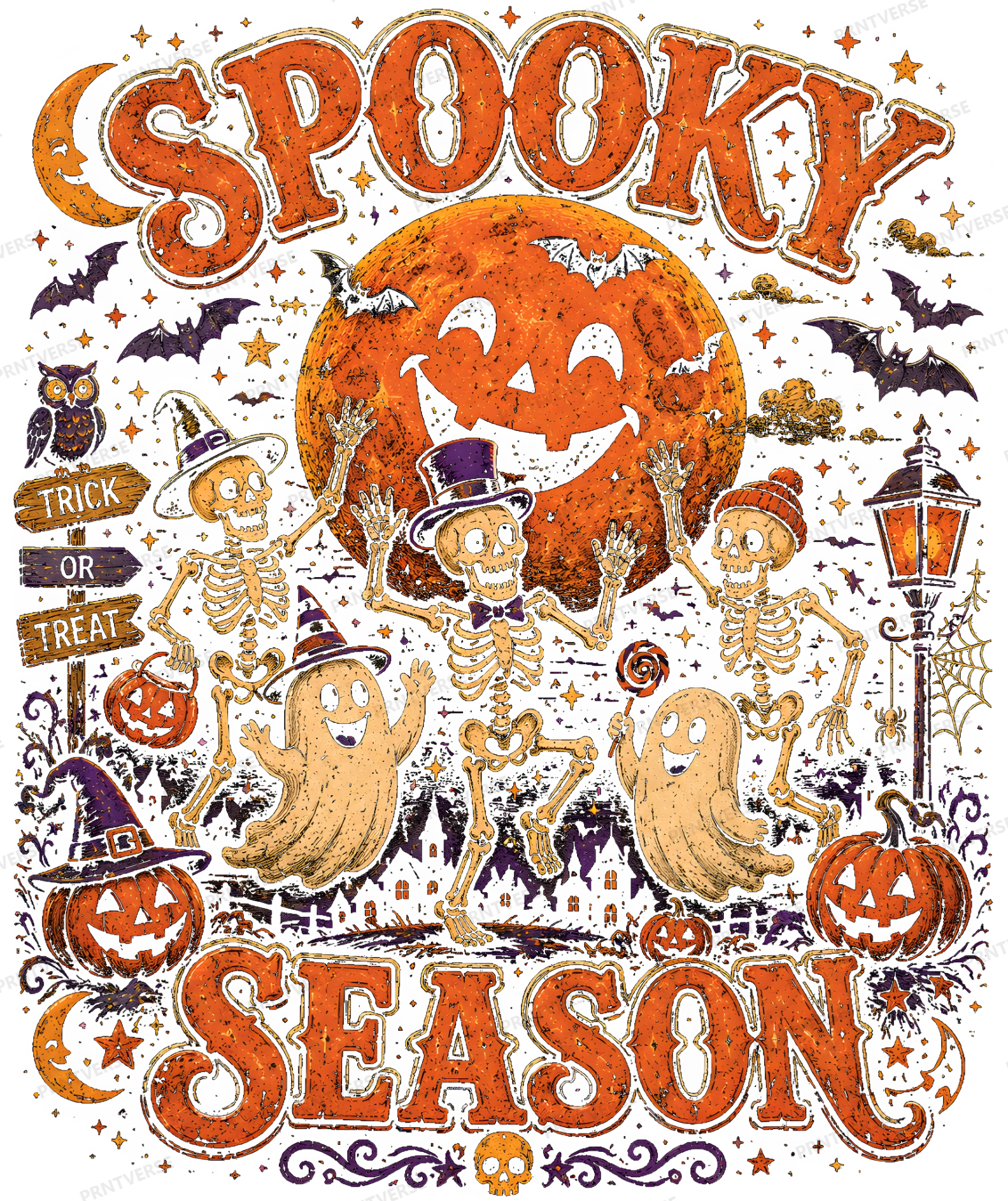 Retro Spooky Season Dancing Skeletons Artwork design preview wrapped on a mug