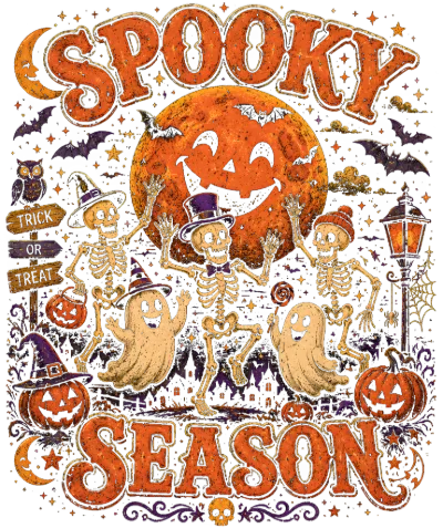Retro Spooky Season Dancing Skeletons Artwork