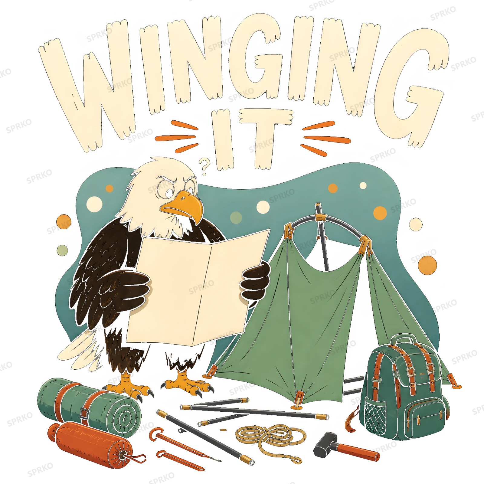 Winging It Bald Eagle Funny Camping Design design preview wrapped on a mug